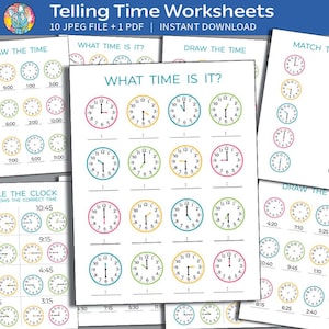 Telling Time Worksheets | Telling Time Learning Activities | Preschool Activity Homeschool Learning | Learn to Tell The Time | Digital file