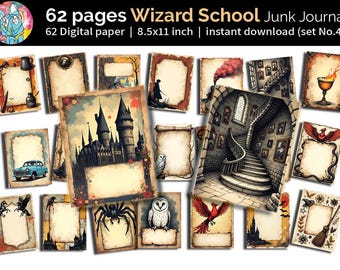 Magic School Junk Journal | Wizard Scrapbooking, Mixed Media Art | Magic frame Paper Grunge | Wizarding Junk Journal | Digital file No.4
