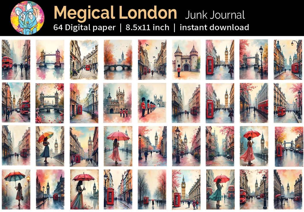 Enchanted London Junk Journal pages | Vintage Paris Shabby Scrapbooking, Mixed Media Art |  London  Journal Ephemera | Digital file