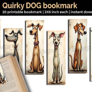 DIY Printable Quirky Dog Bookmark Sheets | Whimsical Dogs Mixed Media Digital Bookmarks | Funny Dogs | Cute Animals | Instant download