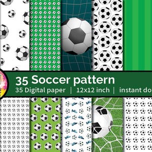 35 papeles digitales de fútbol / papel digital deportivo / patrón de fútbol / álbum de recortes de fútbol verde / fondo de la copa del mundo de fútbol / descarga digital