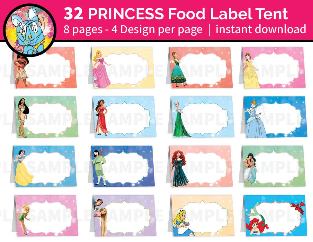 Princess Food Label Tent Printable Food Cards Disney Party Frozen ...