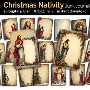 Christmas Nativity junk journal | Christmas Scrapbook Paper pages | Christmas Journal Cards paper | Baby Jesus Religious | Instant download