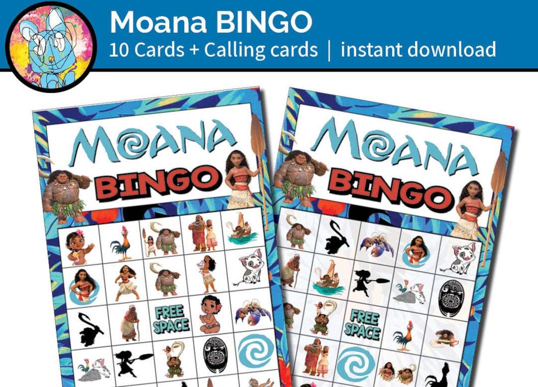 Moana Bingo Printable Princess Moana Party Game Birthday Maui Baby ...