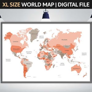 World map | Map of the World Extra large poster wall art | Boho Colors World map Poster travel | Detailed Trip World Map | Digital Download