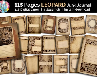 Vintage Leopard Skin Junk Journal | Scrapbooking, Mixed Media Art | Tiger skin Watercolor Paper Vintage Grunge Ephemera | Digital file No2