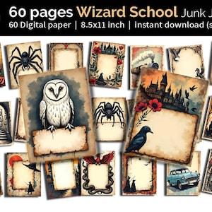 Journal indésirable de l'école de magie | Assistant Scrapbooking, Arts techniques mixtes | Cadre magique en papier grunge | Journal des déchets magiques | Fichier numérique n°5