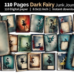 Gothic Fairy Junk Journal | Dark Fairies Whimsical Vintage  | Scrapbooking, Mixed Media Art | Paper Grunge Ephemera | Digital file