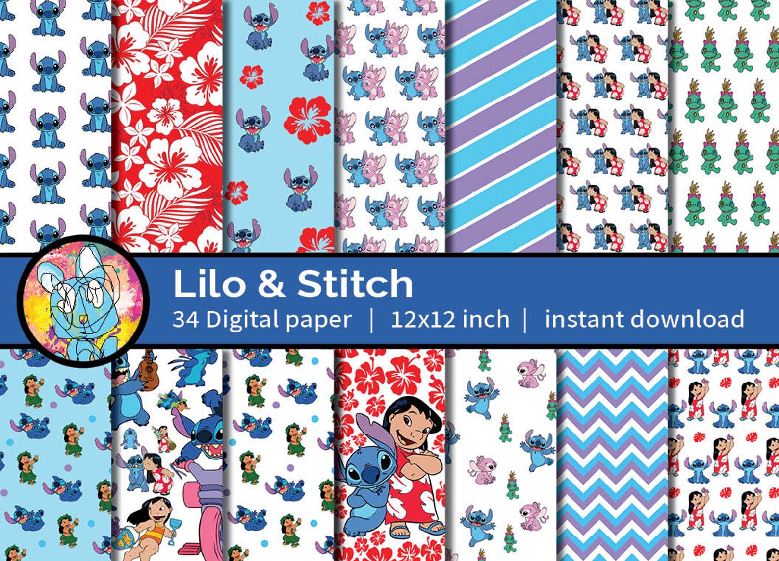 Papel digital Lilo y Stitch / Stitch Print / paquete de álbumes de ...