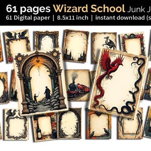 Journal indésirable de l'école de magie | Assistant Scrapbooking, Arts techniques mixtes | Cadre magique en papier grunge | Journal des déchets magiques | Fichier numérique n°6