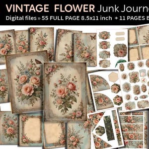 Shabby Chic Vintage floral Junk Journal KIT | Vintage Pink Roses Mixed Media Art | Shabby Chic Grunge Floral Paper Ephemera | Digital file
