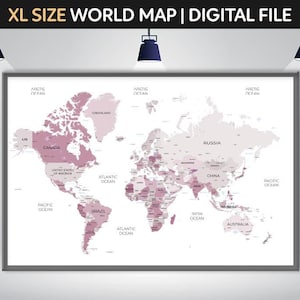 Wereldkaart | Kaart van de wereld Extra grote posterkunst aan de muur | Bohokleuren Wereldkaart Poster reizen | Gedetailleerde reiswereldkaart | Digitale download