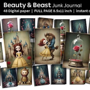 Beauty & Beast Junk Journal Enchanting Fantasy Fairy Tale pages | Nature Vintage Fairytale Scrapbooking | belle Magical paper | Digital file