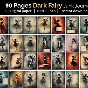 Gothic Fairy Junk Journal | Dark Fairies Whimsical Vintage  | Scrapbooking, Mixed Media Art | Paper Grunge Ephemera | Digital file