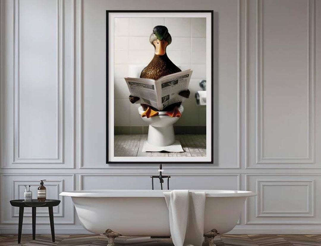 Duck Sitting on the Toilet Reading a Newspaper Wall Art Funny Poster ...