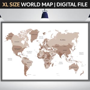 World map | Map of the World Extra large poster wall art | Boho Colors World map Poster travel | Detailed Trip World Map | Digital Download