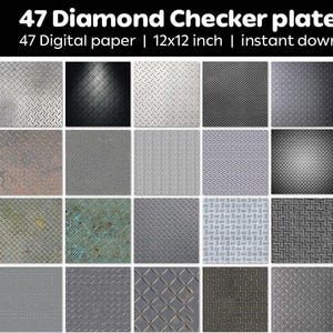 47 Papel digital Diamond Checker | Placa de aço Diamond | Padrões de placa Diamond | Placa de metal inoxidável | Fundo de aço | Arquivo digital