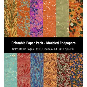 Marbled Endpapers Vintage Inspired Endpaper Paper Pack 12 Printable Marble Pages Junk Journal Signatures