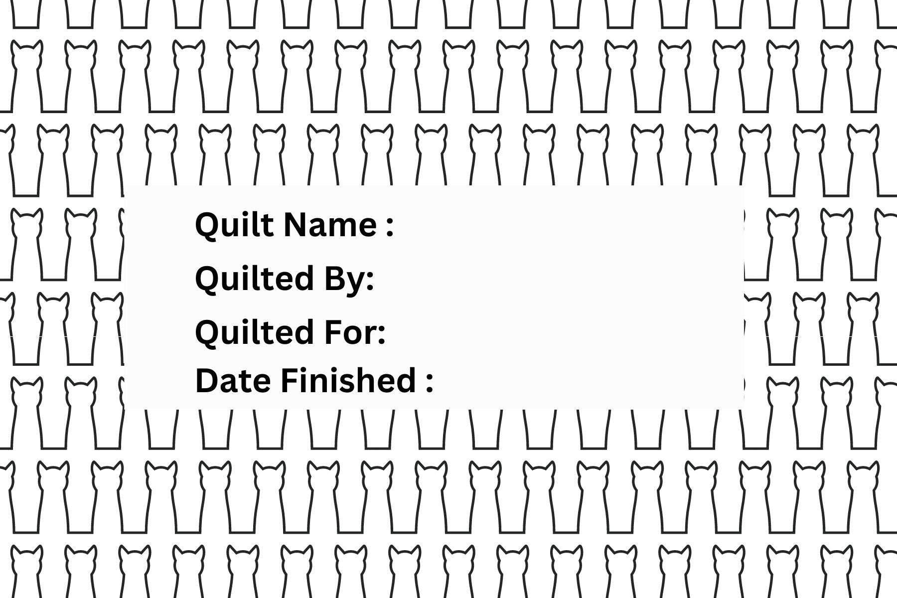 Custom Cat Quilt Label Template PDF, Printable Black and White Quilt ...