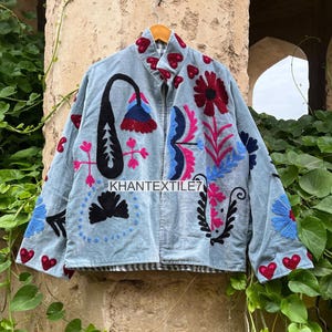 Handmade Velvet Suzani Jacket: Boho Winter Coat with Pockets