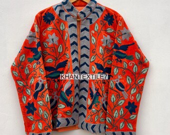 Handmade Velvet Suzani Kimono Jacket | Embroidered Boho Winter Coat