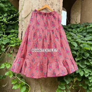 Hand Block Print Cotton Maxi Skirt: Boho Floral Lightweight Summer Fashion