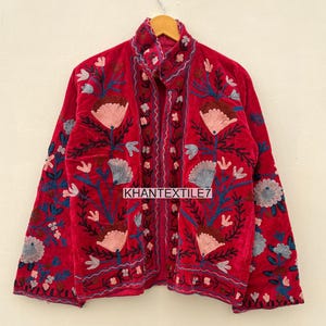 Indian Unisex Suzani embroidery on velvet jacket, Unisex Suzani Jacket, Suzani Embroidery Jacket, Handmade Jacket Free Size Unique Piece,