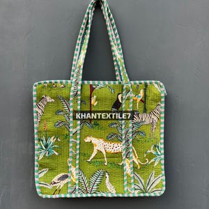 Animal Jungle Print Baumwolltasche Handmade Cotton Block Print Einkaufstasche Große gesteppte Einkaufstasche, Blumenmarkt Gelegentlich Geschenktasche,