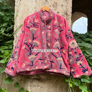 Handmade Velvet Suzani Jacket: Embroidered Floral Boho Coat