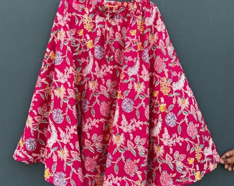 Saia longa de algodão com estampa de blocos de mão, vestido de verão indiano floral