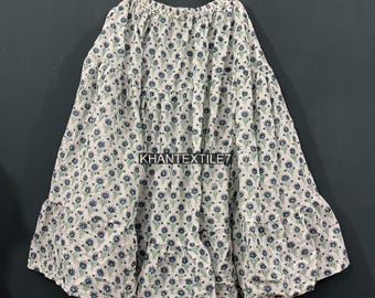 Saia longa de algodão estampada à mão, estilo boho floral