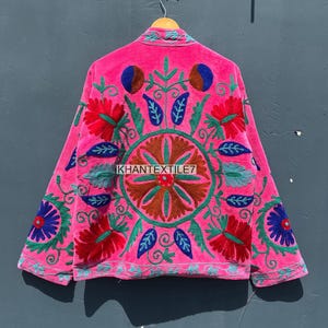 Floral Embroidered Velvet Suzani Jacket: Bohemian Bomber Coat