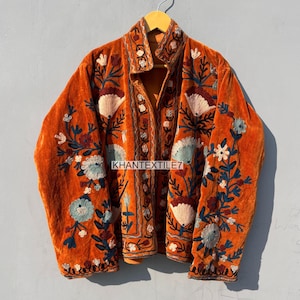 Uzbek Flowers Embroidery Jacket Coat, Cotton Short Coat,