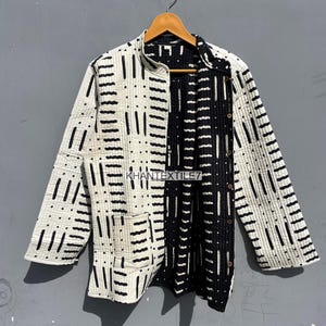 Handmade Reversible Cotton Quilted Jacket - Black & White Patchwork Coat