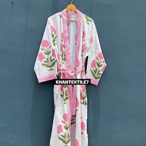 Robes, White Floral pure cotton kimono robe, ladies night gown,  bridesmaid gowns, sustainable women bathrobe, Kimono, kimono dressing gown,