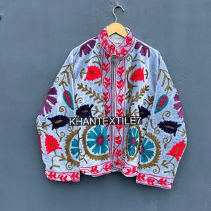 Unisex Suzani Velvet Embroidered Jacket: Handmade Open Stitch Coat