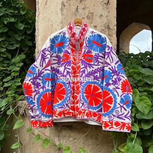 Hand Luxury Embroidered Suzani Jacket - Khadi Suzani Jacket New Suzani Short Jacket, Bohemian Women Suzani Coat, One Size Luxury Gift Pocket