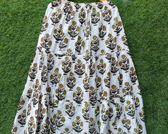Saia longa de algodão com estampa floral Buta, vestido longo Boho
