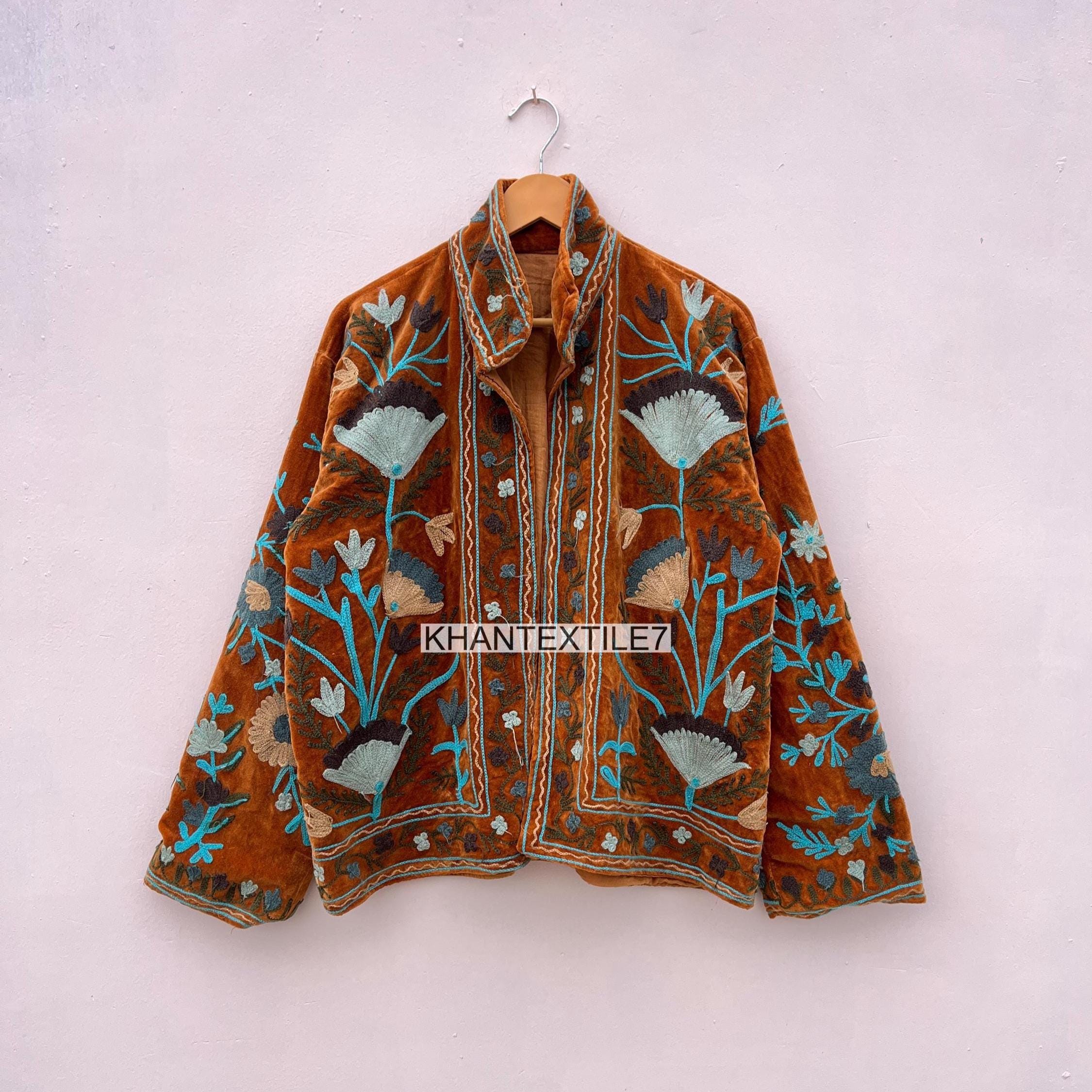 Giacca Donna Turchese In Cotone Indiano Patchwork – Stile Bomber Fatto A Mano
