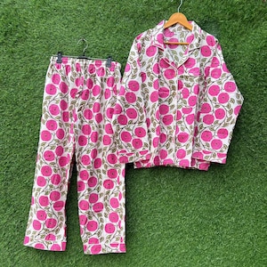 Indian Cotton Pajama Set, Women&#39;s Dress, Night Wear, Light Ultra-Soft Night Dress for Women, Cotton Pants Shirt Set, Birthday Gift for her