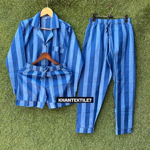 Cotton Striped Pajama Set, Women&#39;s 3-Piece Lounge Set
