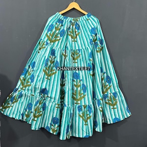 Indian Beautiful Floral Hand block Printed Long Skirt Dress For Women, Block Print Skirt, Hand Printed Dress Women Floral Cotton Long Skirt