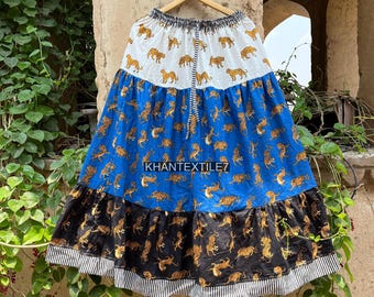 Saia longa de algodão com estampa de tigre, estampa boho, saia longa