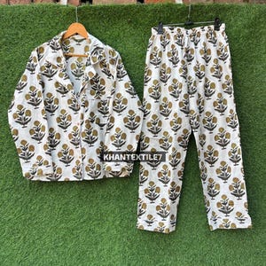 Indian 100% Cotton Floral Print PJ Set Summer Dress,Long Pants, Pyjamas and Shirt Cotton Pj Set Night Suit Sleepwear, Bridesmaid Gifts