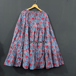 Indian Beautiful Floral Hand block Printed Long Skirt Dress For Women, Block Print Skirt, Hand Printed Dress Women Floral Cotton Long Skirt,