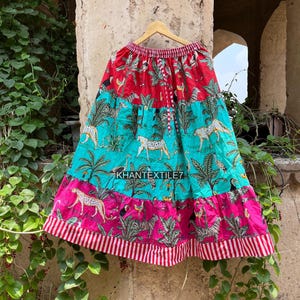 Beautiful Jungle Print ,block printed Cotton Maxi Skirt, Layered Maxi Skirt, Floral Cotton Skirt, Plus Size, Custom Made, Made to Order Gift
