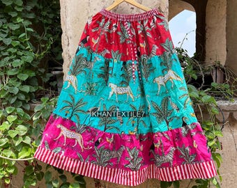 Saia longa de algodão com estampa de blocos, estampa floral da selva, tamanho grande