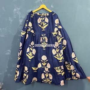 Indian Beautiful Floral Hand block Printed Long Skirt Dress For Women, Cotton Long Skirt Block Print Skirt, Hand Printed Dress Women Floral