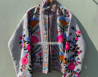Floral Embroidered Velvet Jacket | Bohemian Quilted Overcoat
