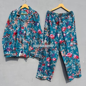Women s Bird Hand Block Print Payjama Pure Cotton Pj&#39;s, Set ,Night Wear, Soft Cotton Night Suit,Women Loungewear Pajama Set, Luxury Gift |